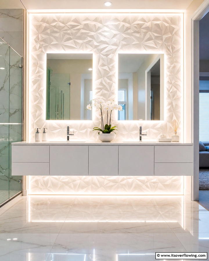 LED Illuminated Accent - 21 Bathroom Accent Wall Ideas for Bold & Textured Designs