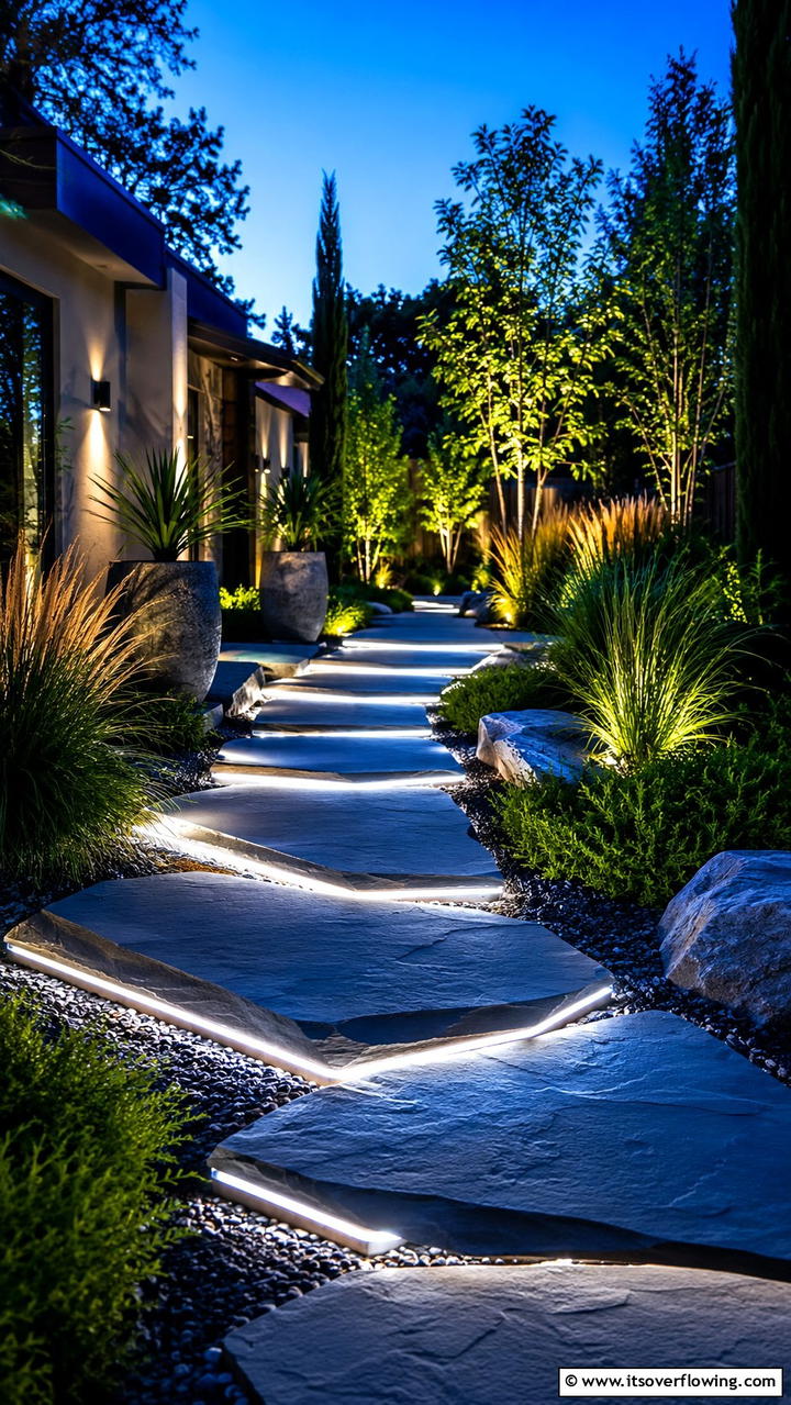 LED Illuminated Flagstone Path - 30 Flagstone Walkway Ideas for Charming Pathways