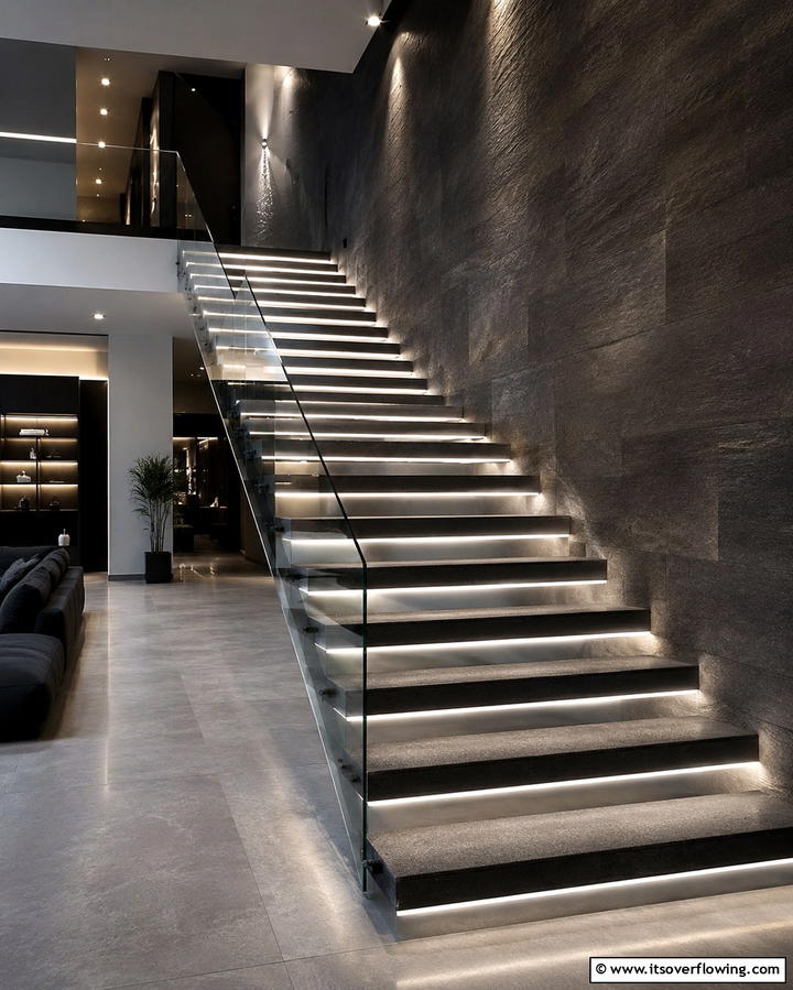 LED Illuminated Staircase - 30 Modern Staircase Ideas- Sleek & Architectural Designs