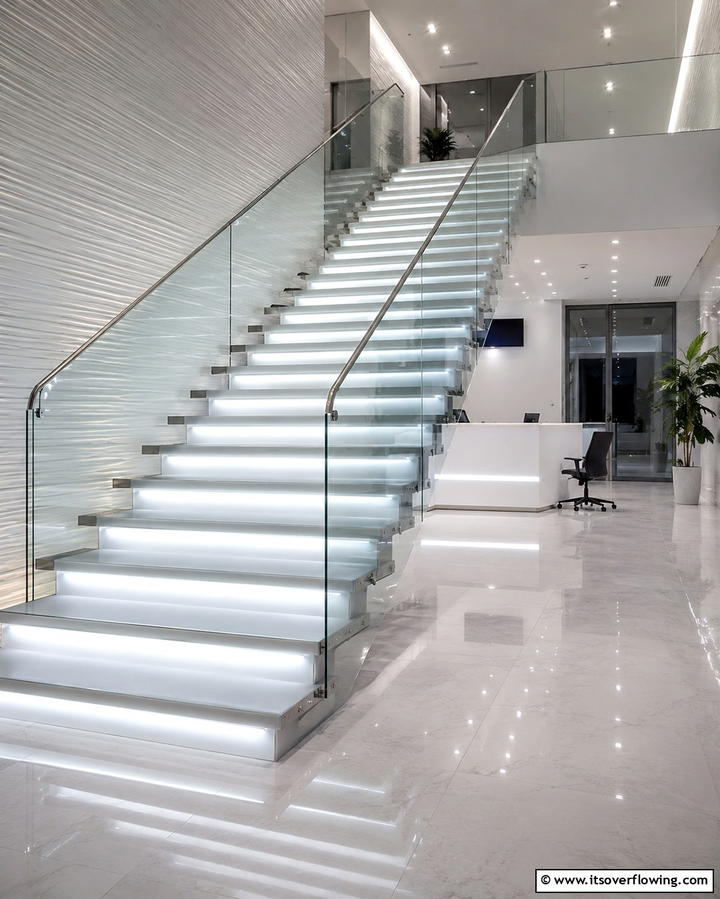 LED Illuminated Steps - 30 Open Staircase Ideas to Elevate Your Home Organization