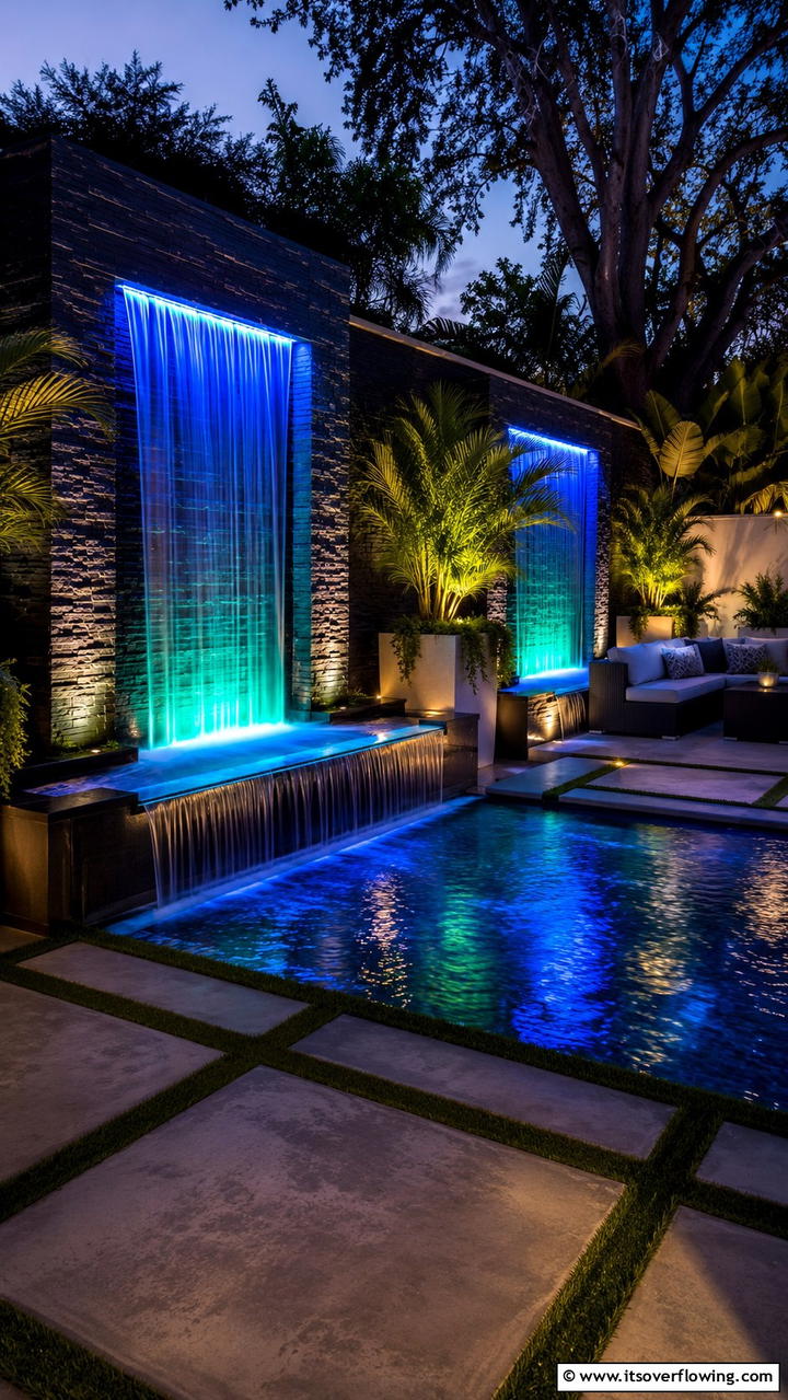 LED Illuminated Water Feature - 21 Water Feature Ideas for Serene Garden Landscaping