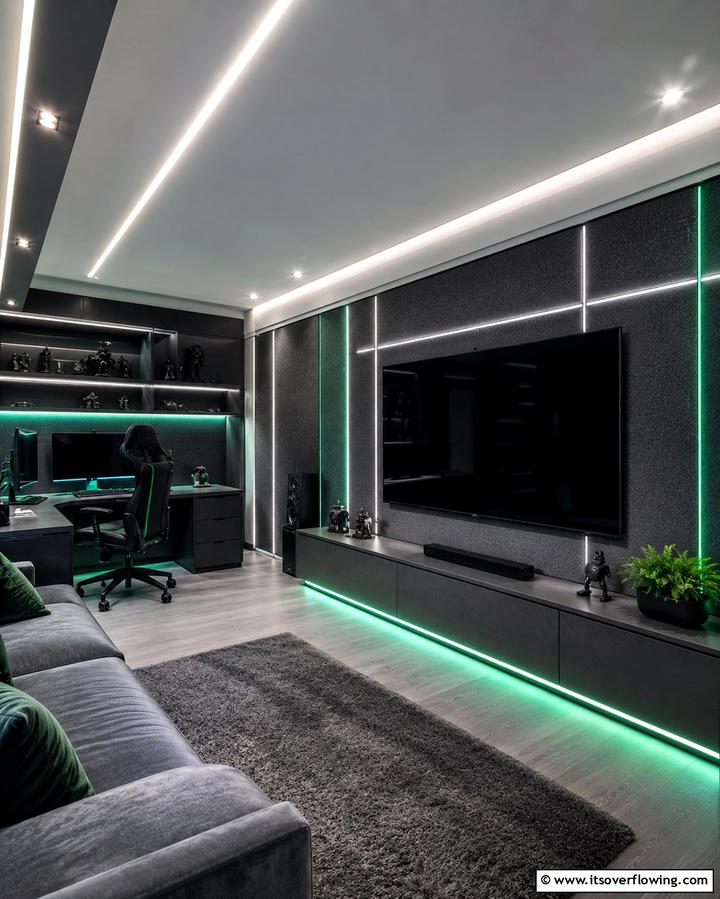 LED Lighting for Ambiance Control - 30 Media Room Ideas for Ultimate Living Room Entertainment