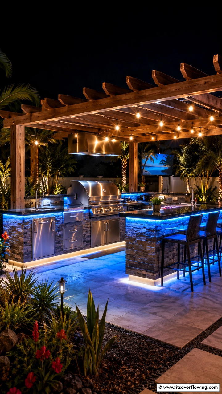 LED Lighting for Night Grilling - 30 BBQ Island Ideas for Ultimate Outdoor Entertaining