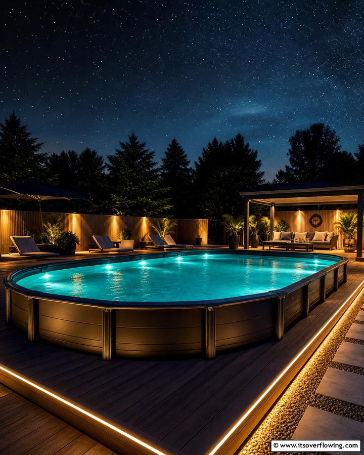 LED Lighting for Nighttime Ambiance - 25 Creative Above Ground Pool Ideas for Your Backyard