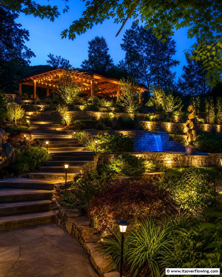 LED Lighting for Nighttime Ambiance - 20 Hillside Terraced Garden Ideas for a Stunning Landscape