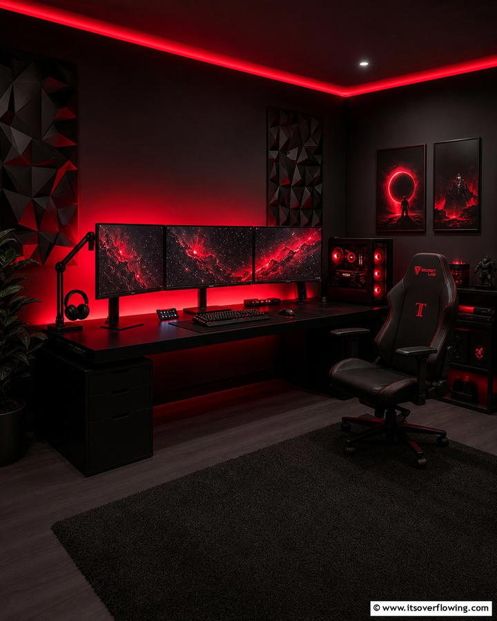 LED Monitor Backlighting - 25 Red and Black Gaming Setup Ideas for a Stylish Space