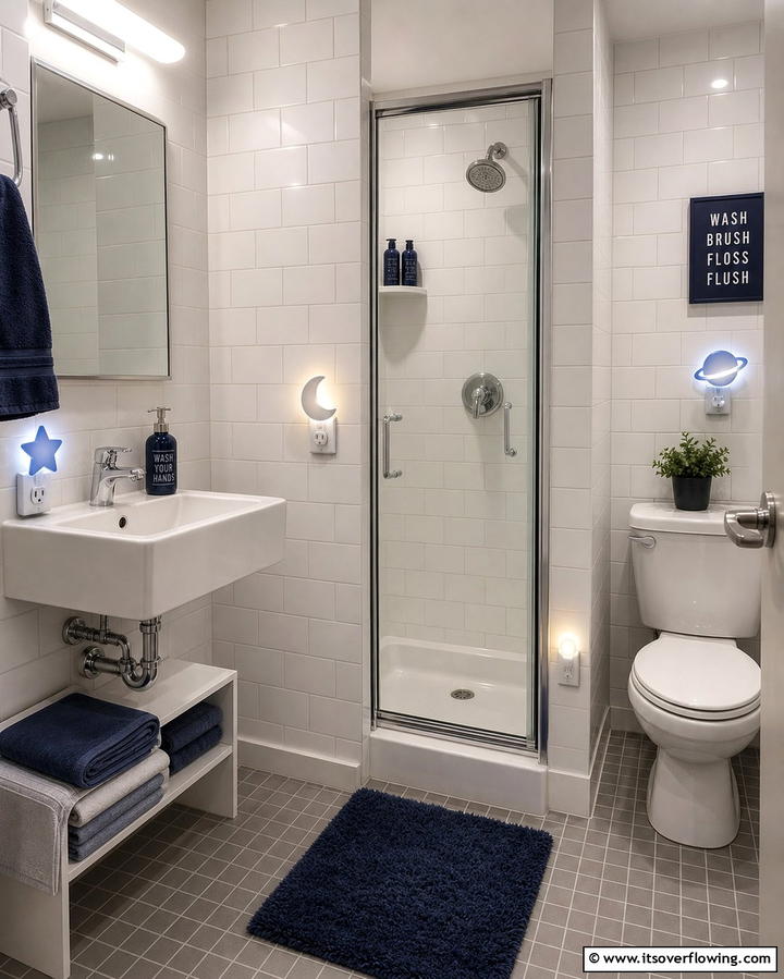 LED Nightlights - 25 Dorm Bathroom Ideas to Maximize Space and Style