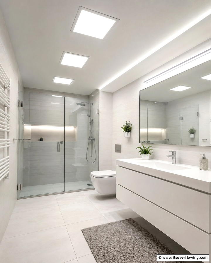 LED Panels for Modern Efficiency - 25 Bathroom Ceiling Lighting Ideas to Brighten Your Space
