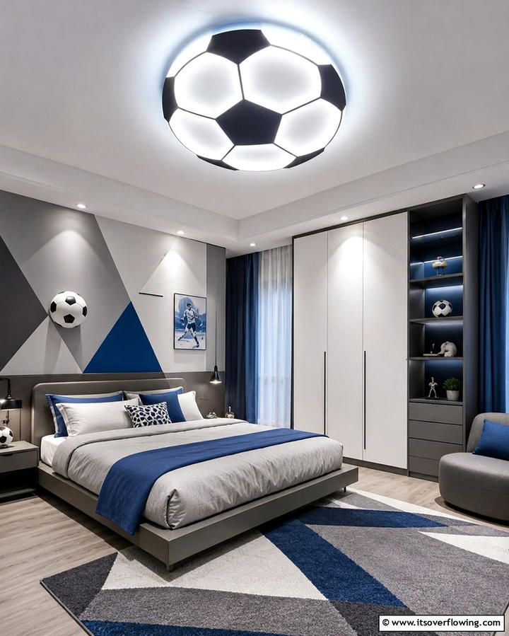LED Soccer Ball Ceiling Light - 30 Sporty Soccer Bedroom Ideas for Young Athletes