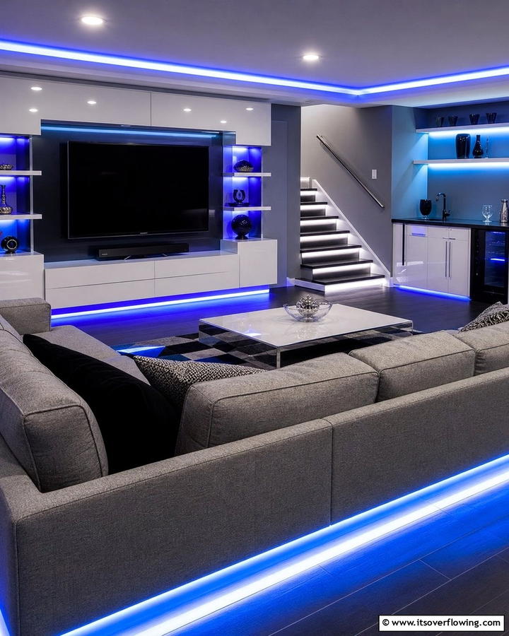 LED Strip Lights for Modern Vibes - 20 Basement Lighting Ideas to Brighten Your Space