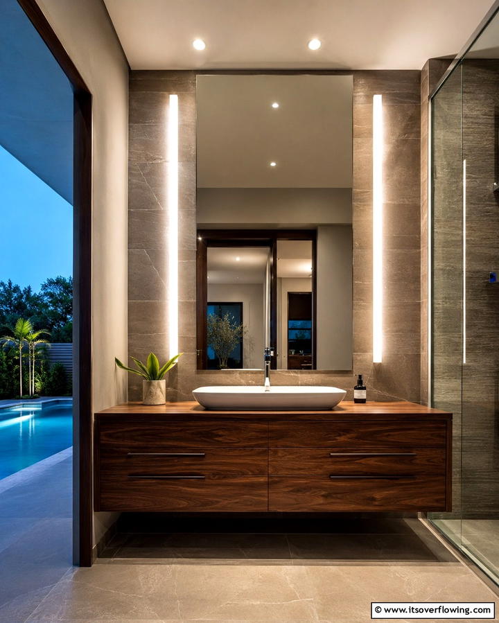 LED Vanity Lighting - 25 Pool Bathroom Ideas for a Refreshing Swim Experience