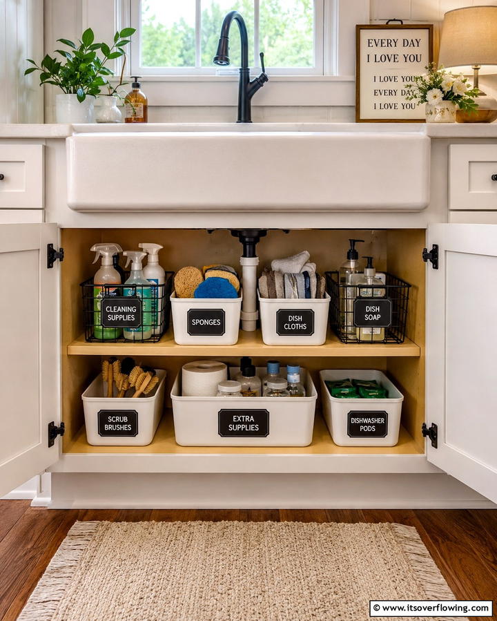 Label Containers for Simplified Organization - 20 Kitchen Sink Organization Ideas to Maximize Space