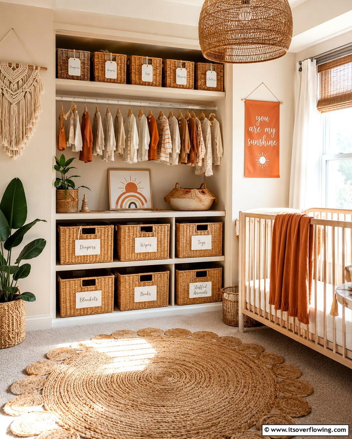 Labeled Baskets for Quick Identification - 25 Nursery Closet Ideas for Organized Baby Spaces