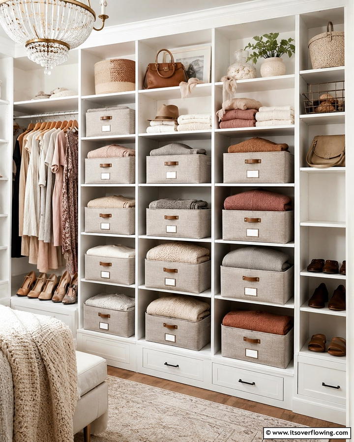 Labeled Fabric Boxes - 20 Sweater Storage Ideas to Organize Your Wardrobe