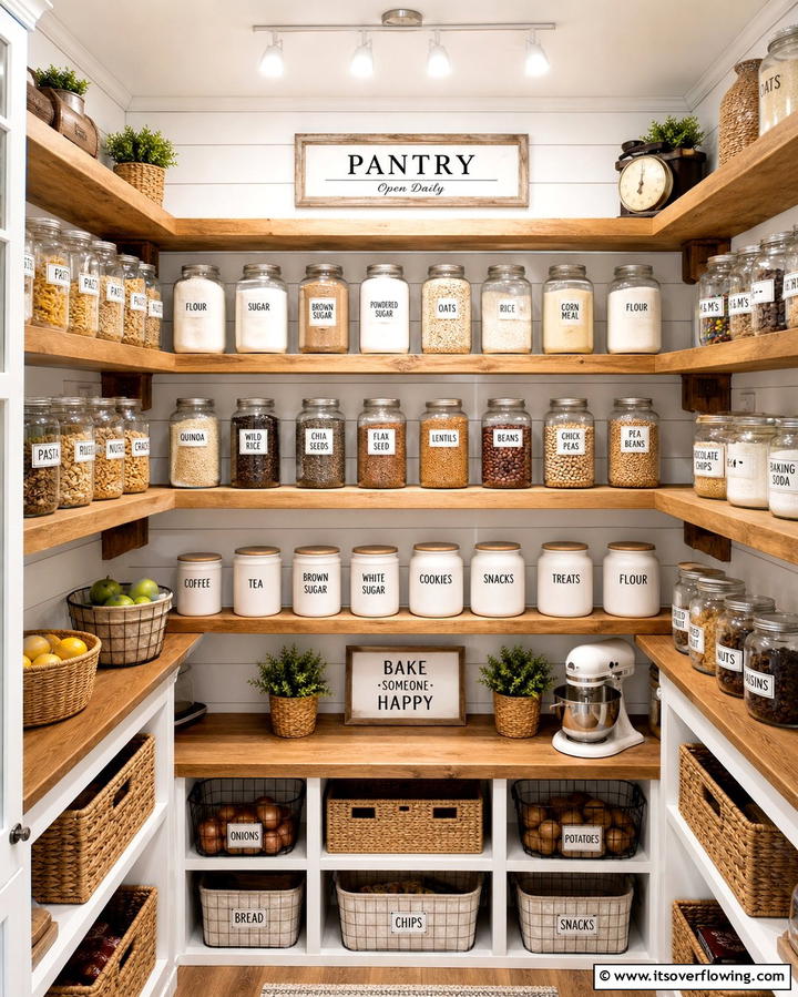 Labeled Jars and Canisters - 21 Kitchen Pantry Ideas to Streamline Food Storage