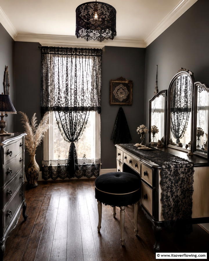 Lace Accents for a Gothic Romantic Look - 25 Gothic Boho Decor Ideas for a Unique and Eclectic Style