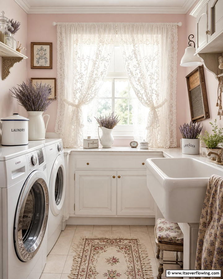 Lace Curtains for Vintage Charm - 20 Laundry Room Curtain Ideas for a Stylish and Private Space