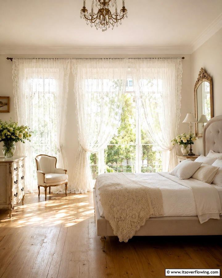 Lace Curtains for Vintage Elegance - 25 Vintage Bedroom Ideas for Timeless Charm & Style
