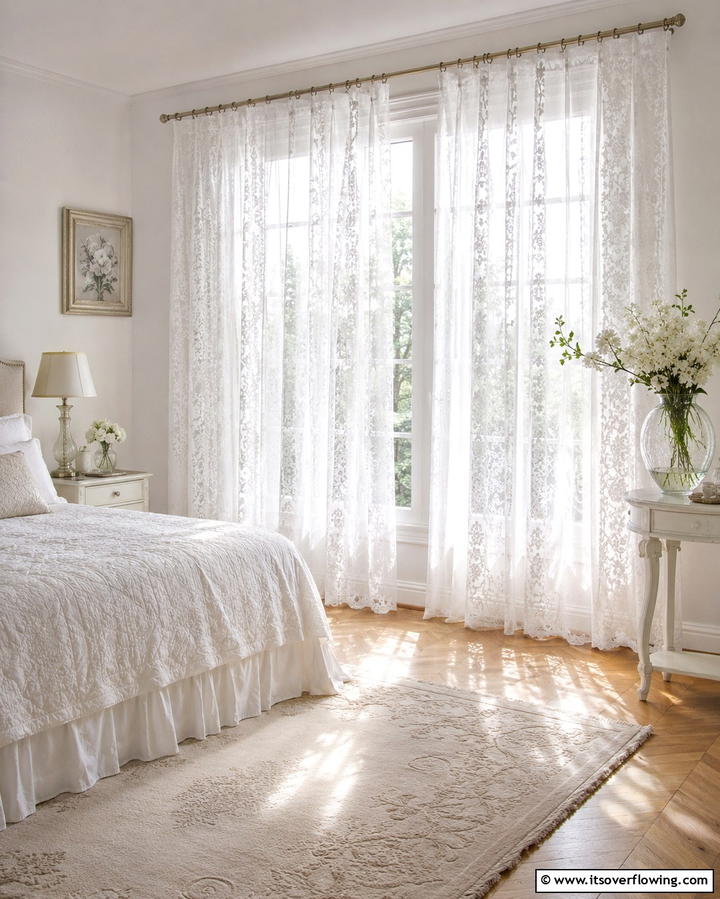Lace Curtains for a Delicate Touch - 25 Grandmillennial Style Bedroom Ideas for a Chic Look