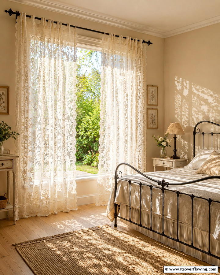 Lace Curtains for a Romantic Touch - 25 Vintage Bedroom Ideas for Timeless Charm & Style