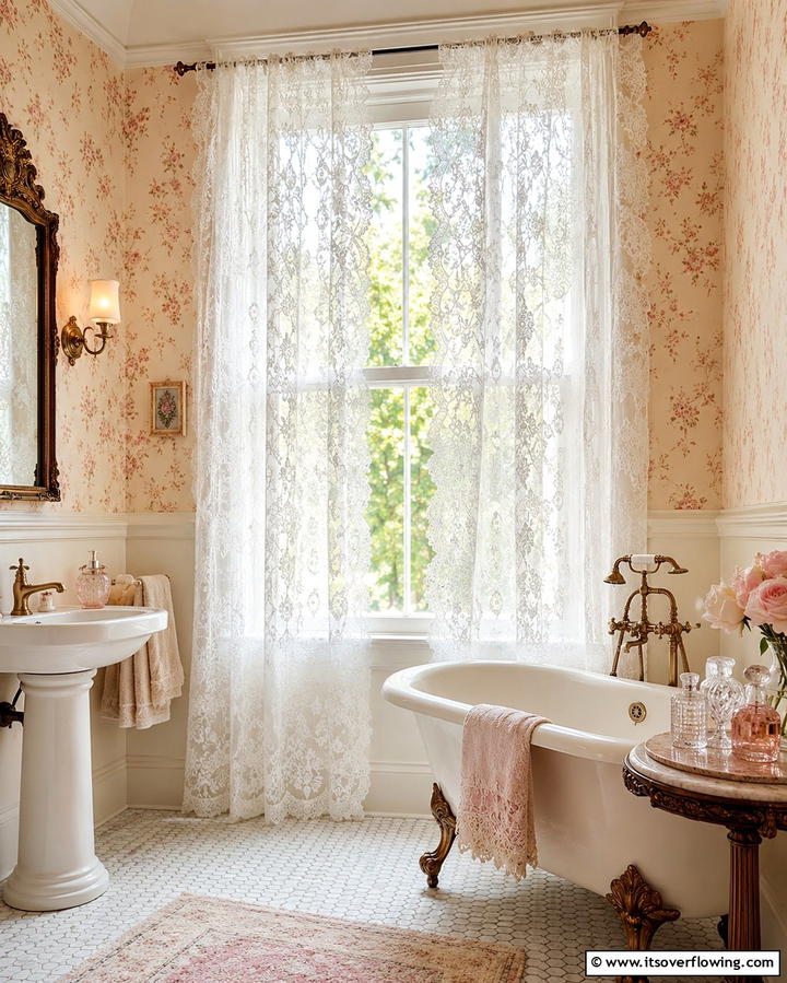 Lace Curtains for a Vintage Charm - 25 Bathroom Curtain Ideas for Privacy and Style