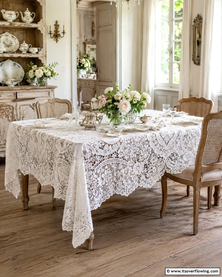 Lace Tablecloths for Soft Elegance - 20 Vintage Dining Room Ideas for Timeless Elegance