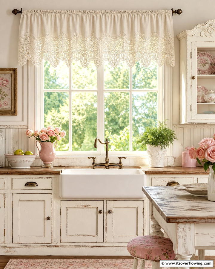Lace Trimmed Valance - 25 Kitchen Valance Ideas to Add Style and Privacy