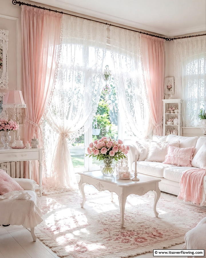 Lace and Sheer Curtains - 25 Shabby-Chic Style Living Room Ideas for a Vintage Look