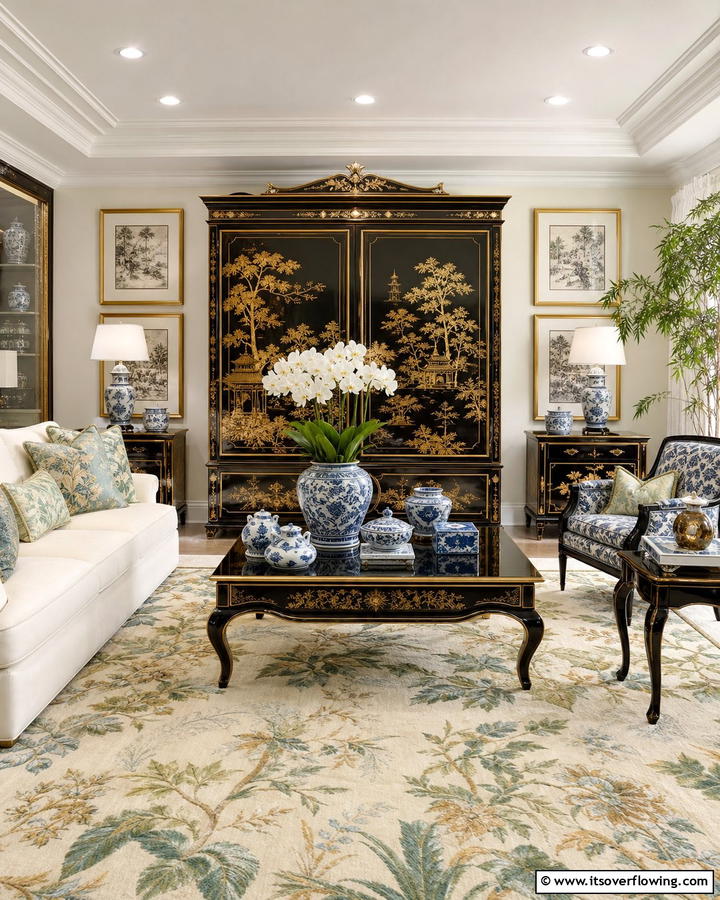 Lacquered Furniture Pieces - 20 Chinoiserie Living Room Ideas for Timeless Style