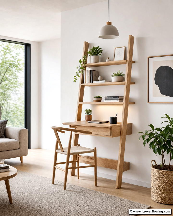 Ladder Desk for Vertical Storage - 25 Desk in Living Room Ideas for Functional Spaces