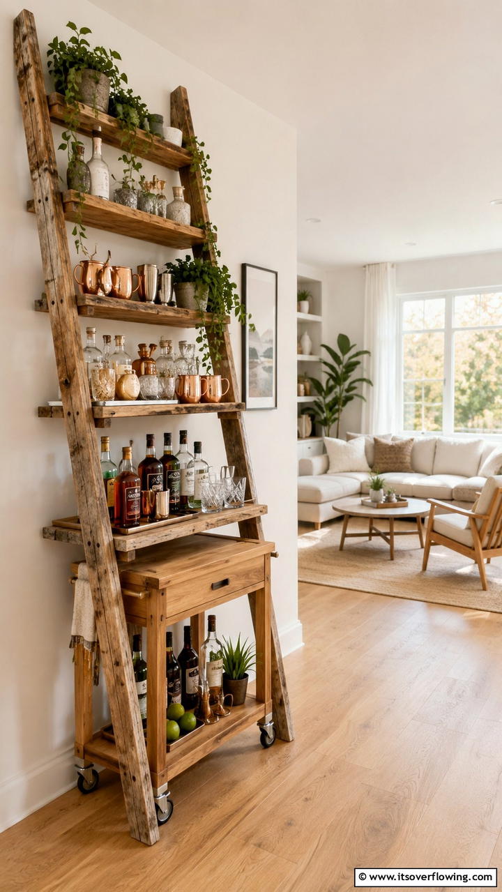 Ladder Display Bar - 30 Budget-Friendly Home Bar Ideas for Entertaining