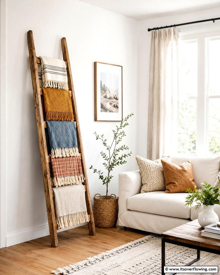 Ladder Display - 25 Creative Blanket Storage Ideas for Cozy Homes