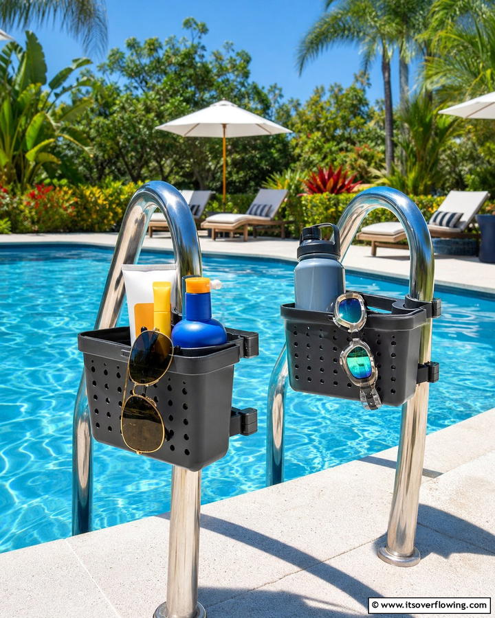 Ladder Mounted Storage Baskets - 20 Pool Storage Ideas to Keep Your Backyard Tidy