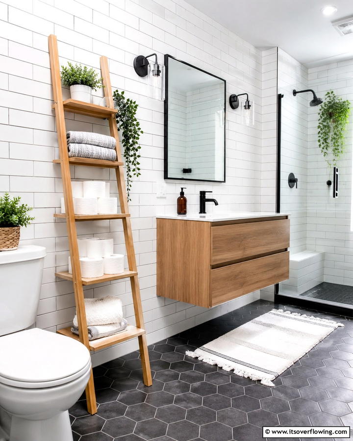 Ladder Shelf - 20 Toilet Paper Storage Ideas for Organized Bathrooms