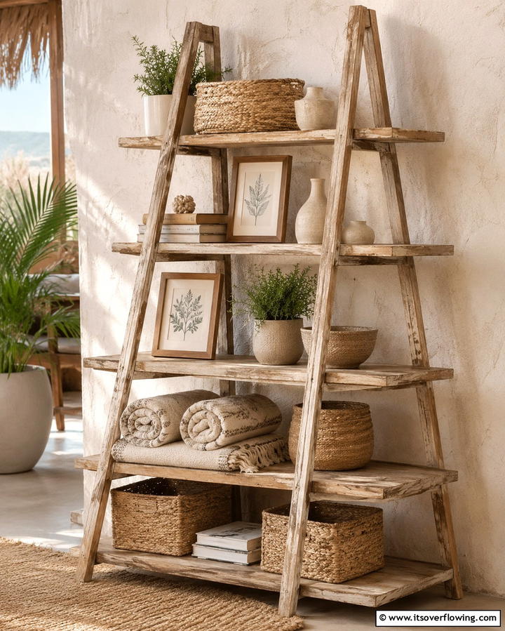 Ladder Shelves for a Casual Vibe - 30 Living Room Shelf Ideas for Stylish Storage Solutions