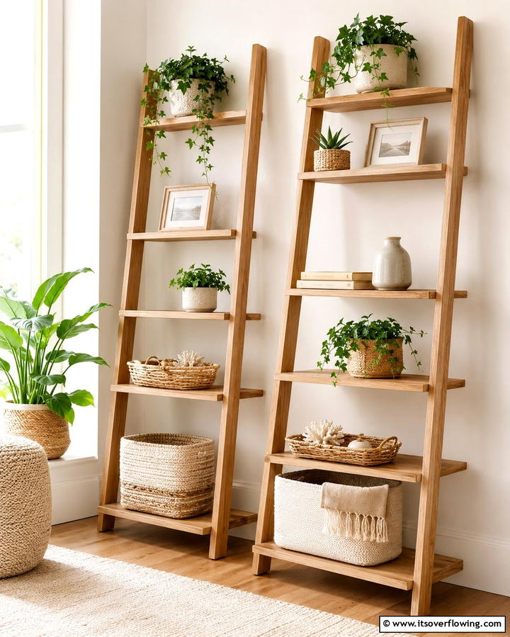 Ladder Shelves for a Chic Display - 30 Living Room Shelf Ideas for Stylish Storage Solutions