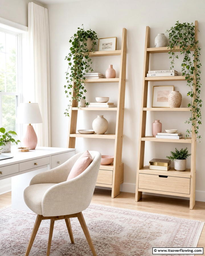 Ladder Shelves for a Stylish Statement - 25 Office Shelving Ideas to Maximize Storage and Style