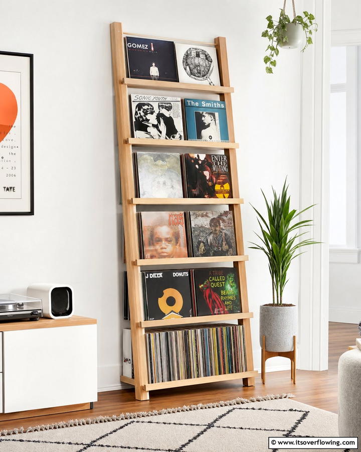 Ladder Shelves - 20 Vinyl Record Storage Ideas for Music Lovers