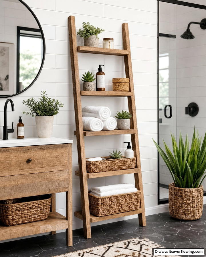 Ladder Shelving Units - 21 Clever Bathroom Storage Ideas to Maximize Space and Style