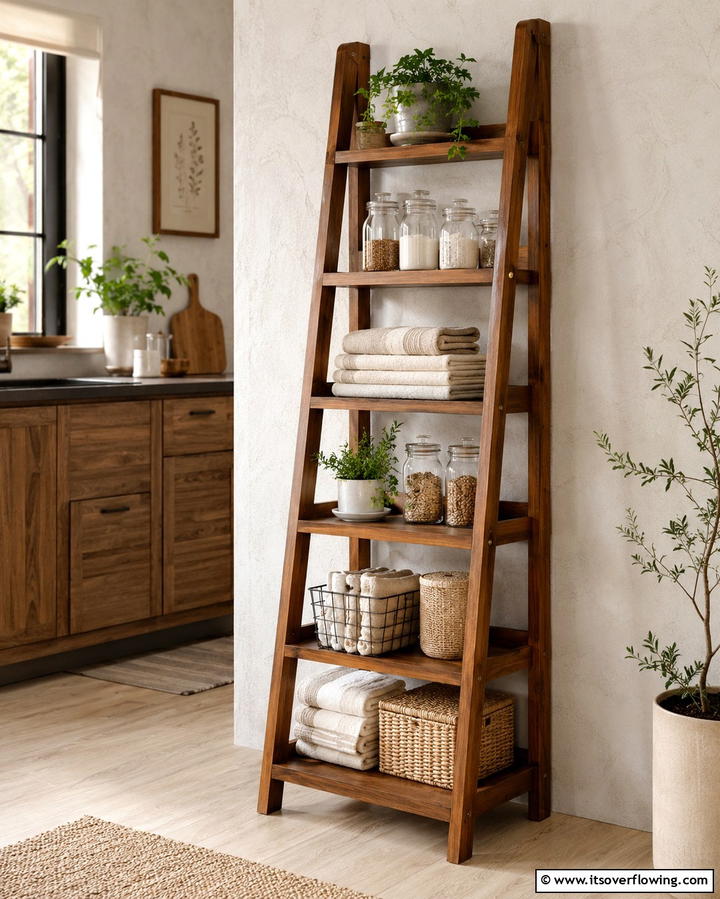 Ladder Shelving for Vertical Storage - 25 Pantry Shelving Ideas for Organized Kitchens