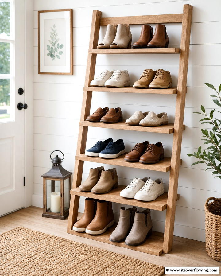 Ladder Shoe Shelf - 25 Entryway Shoe Storage Ideas to Keep Your Home Tidy
