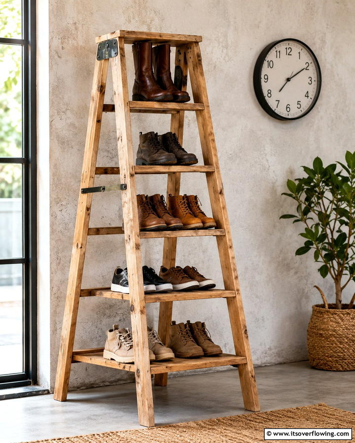Ladder Shoe Storage - 25 Smart Garage Shoe Storage Ideas for Organization