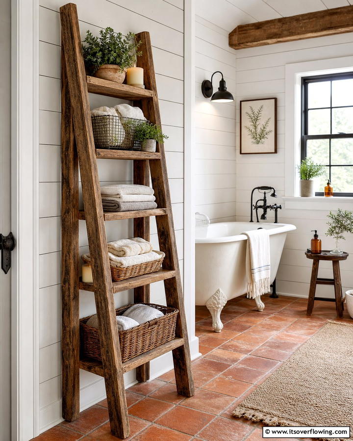 Ladder Style Cabinets for a Rustic Charm - 25 Bathroom Cabinet Ideas for Organized Spaces