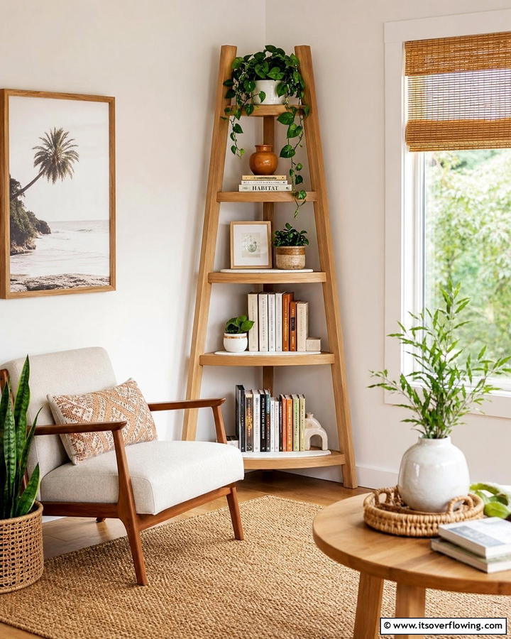 Ladder Style Corner Bookshelves - 20 Space-Saving Corner Bookshelf Ideas for Your Home