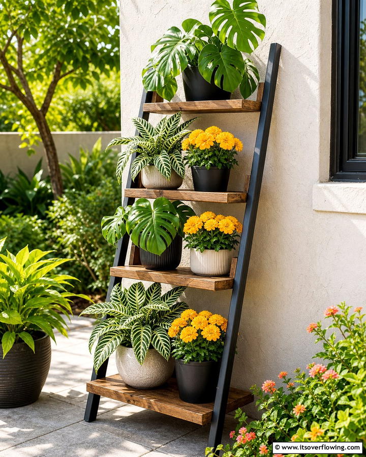 Ladder Style Plant Shelf - 25 Outdoor Plant Stand Ideas for Greenery Lovers