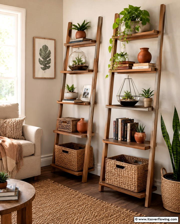 Ladder Style Shelves for a Casual Vibe - 25 Living Room Bookshelf Ideas for Stylish Storage