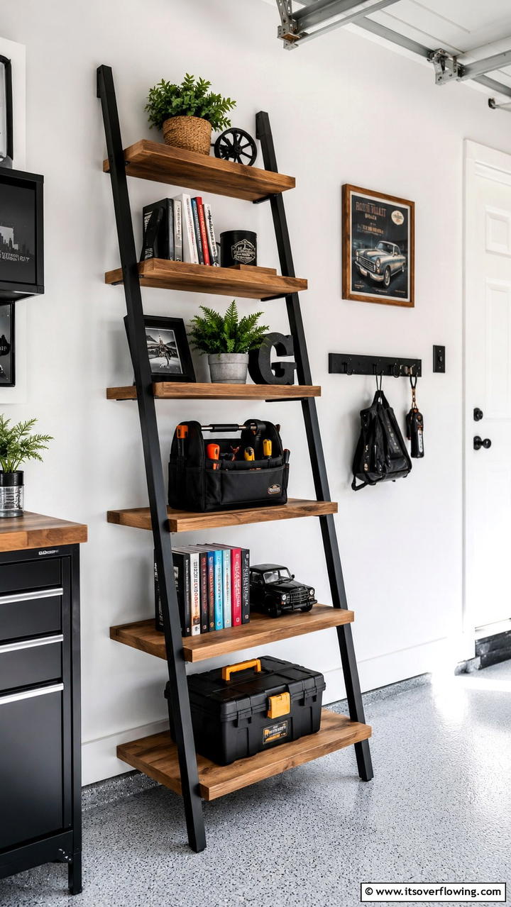 Ladder Style Shelving - 30 Garage Shelving Ideas for Clutter-Free Storage