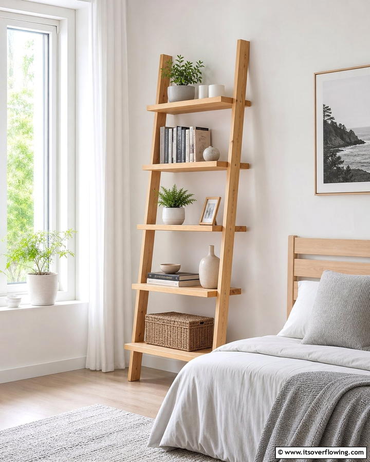 Ladder Style Shelving Around a Window - 20 Bookcases Around Window Design Ideas- Functional Decor