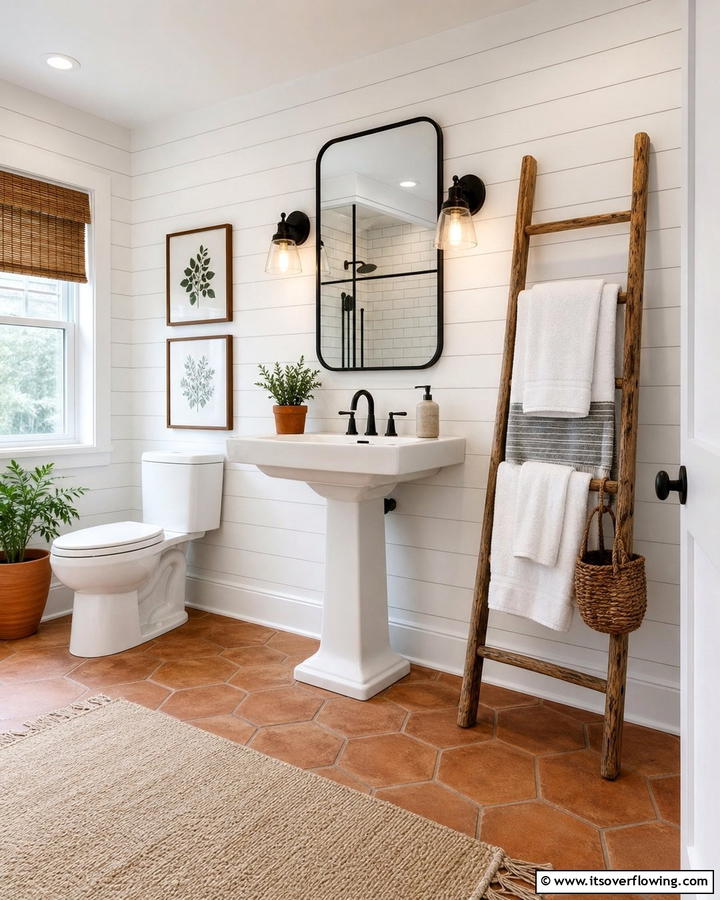 Ladder Style Towel Racks - 20 Pedestal Sink Storage Ideas for Organized Bathrooms