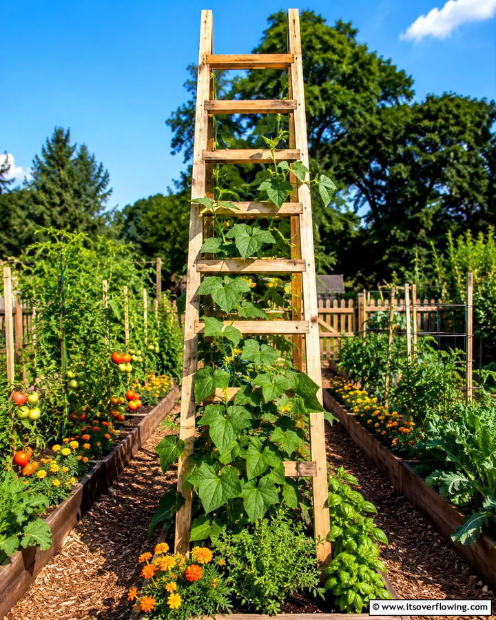 Ladder Style Wooden Trellis - 25 Cucumber Trellis Ideas for a Productive Garden